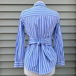 Blue and white striped button-down shirt tie back detail 
Who what wear size S